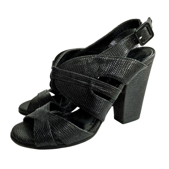 Michelediloco Black Snake-Embossed Leather Block Heels | Fall Classic Elegance - Picture 2 of 16